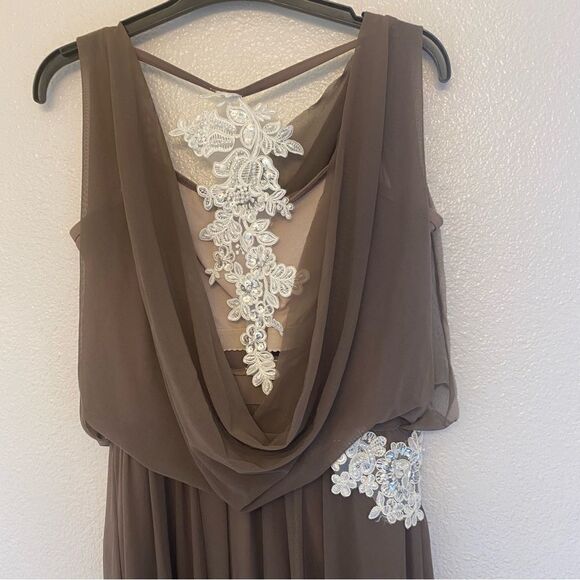 Weissman Balera Dance Costume DOUBLE COWL MESH MAXI DRESS D10454 brown adult MA - Picture 6 of 12